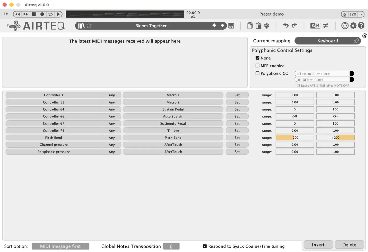 MIDI mapping menu