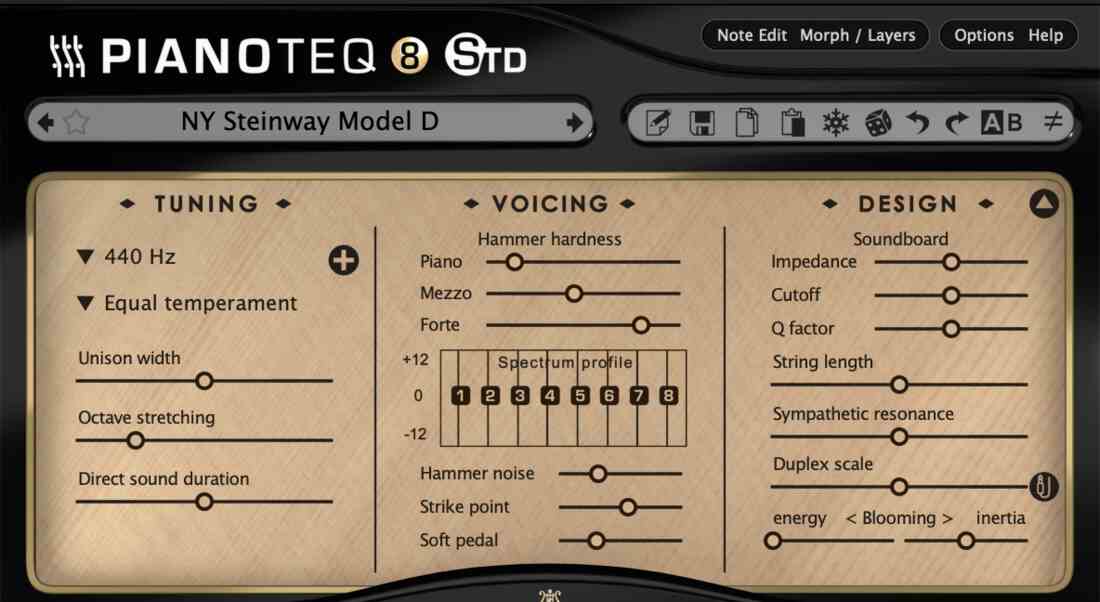 Screenshot of the Pianoteq upper panel